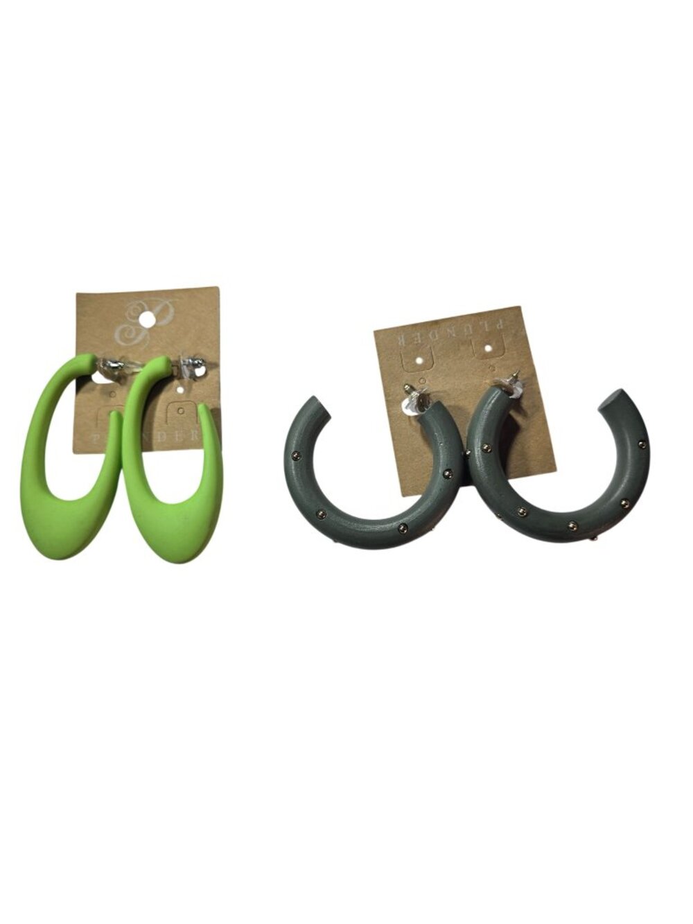 Set of 2 Green Hoop Dangle Earrings Plunder retro statement artsy jewelry